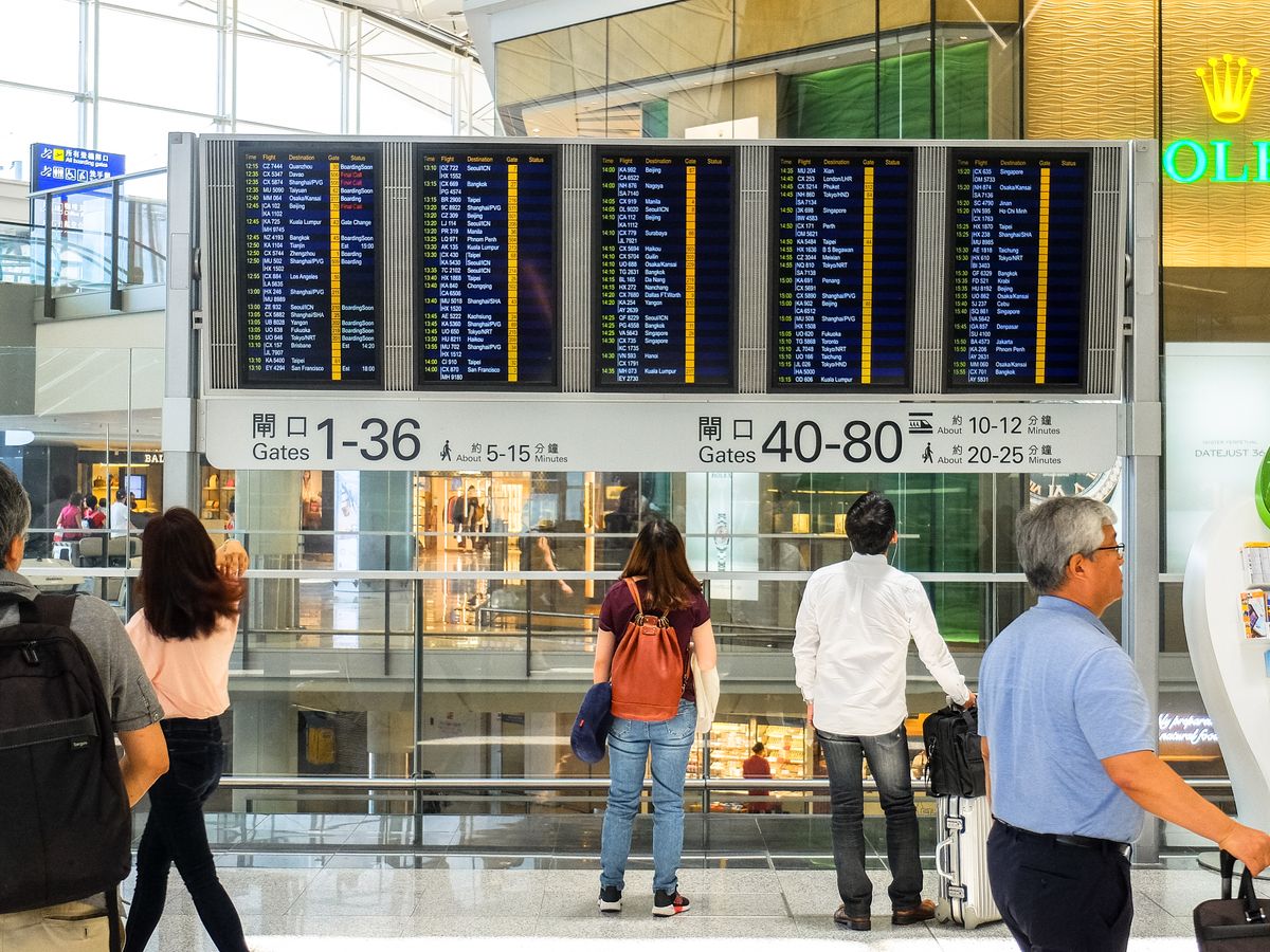Departure board in an airport terminal